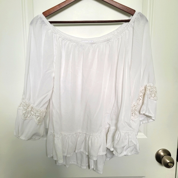 New York & Company Rayon Cotton Romantic White Lace Elegant Blouse Size Medium - Picture 1 of 9